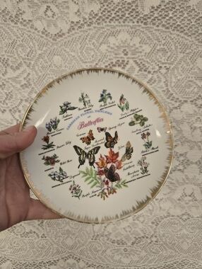 Vintage Canadian Floral Emblems Butterfly Plate Gold Trim